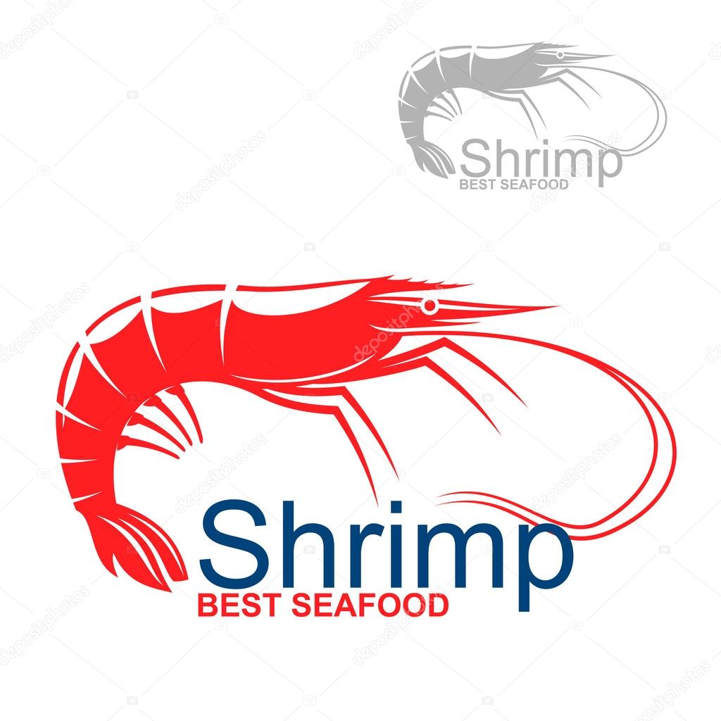 Wild- caught striped red shrimp icon. Use as seafood market emblem or sushi bar promotion design