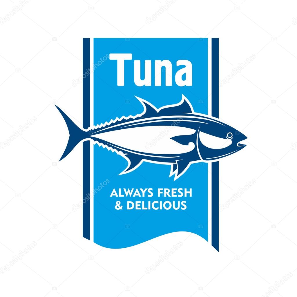 Atlantic bluefin tuna fish retro icon in blue and white colors. Great for fishing tour promotion or seafood packaging label design