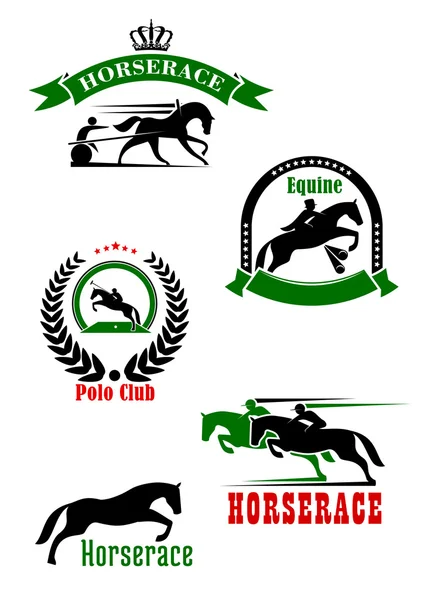 Iconos heráldicos de equitación, doma y polo club — Vector de stock