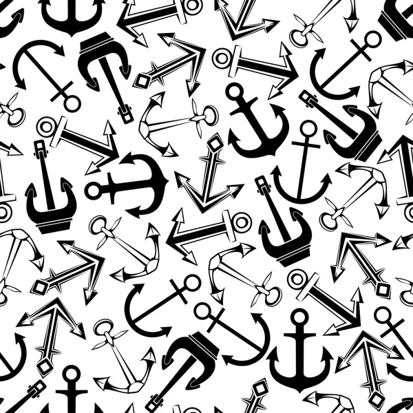 Black and white seamless pattern of navy anchors — Stock Vector
