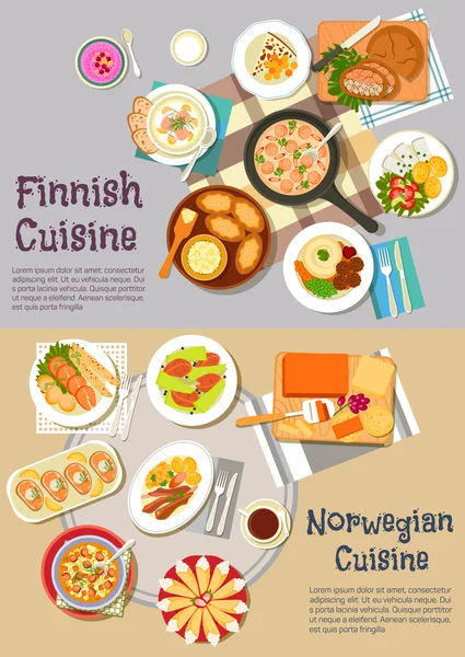 Popular dishes of finnish and norwegian cuisines — Stock Vector