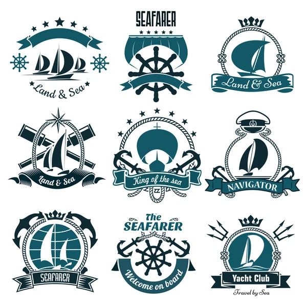 Marine icons for sailing sport, sea travel design — Stock Vector