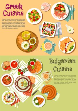 Yunanistan ve Bulgaristan'ın ulusal yemekleri düz ikon