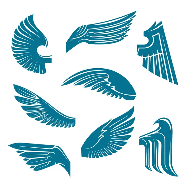 Blauwe vogel vleugels heraldische design elementen — Stockvector