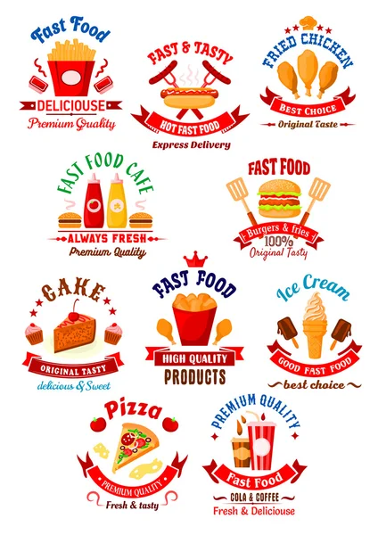 Fast food cafe, coffee house and bakery shop icons — Stock Vector