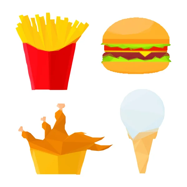 Polygonal fast food dishes with ice cream dessert — Stock Vector