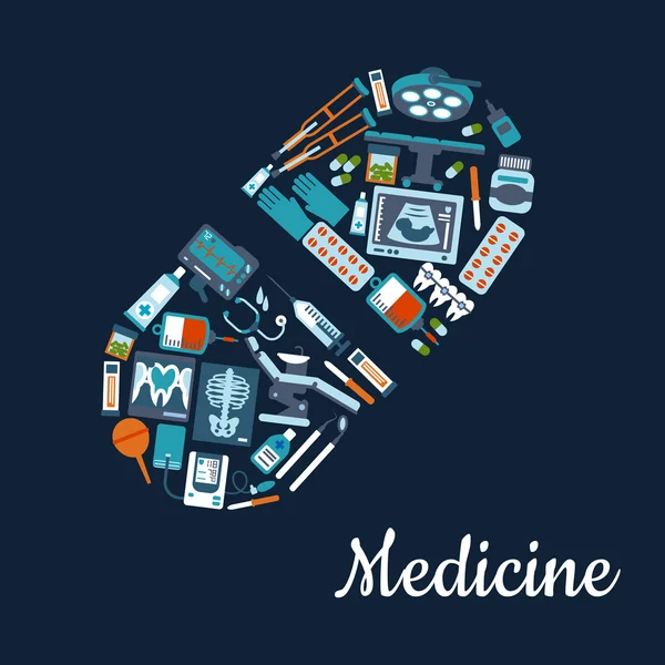 Flache medizinische Symbole in Pillenform — Stockvektor
