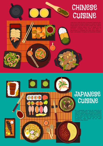 Popular dishes of japanese and chinese cuisine