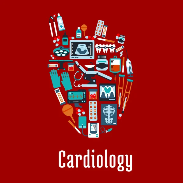 Symbole de cardiologie avec silhouette plate d'un cœur — Image vectorielle