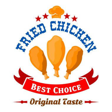 Menü tasarımı için fast food kızarmış tavuk bacakları rozeti