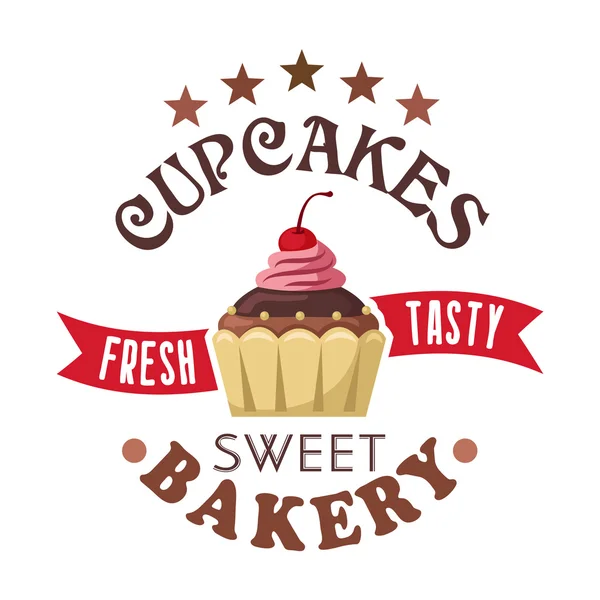 Cupcake shop emblema redondo com muffin de chocolate — Vetor de Stock