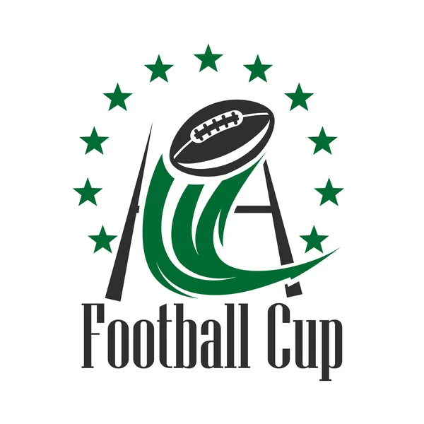 American football cup badge with ball and goalpost — Stock Vector