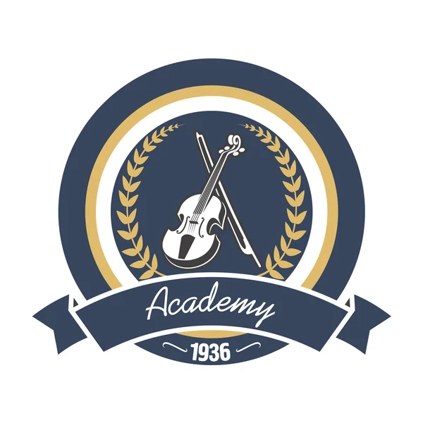Academia de música insignia heráldica con violín — Vector de stock