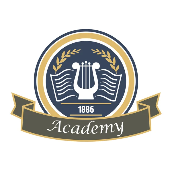 Badge académie de musique et d'arts avec lyre — Image vectorielle