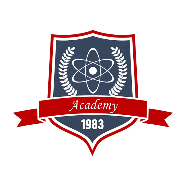 Emblem der Physik-Akademie mit Schild und Atom — Stockvektor