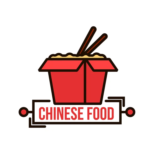 Takeaway chinese noodle box thin line badge — Stock Vector