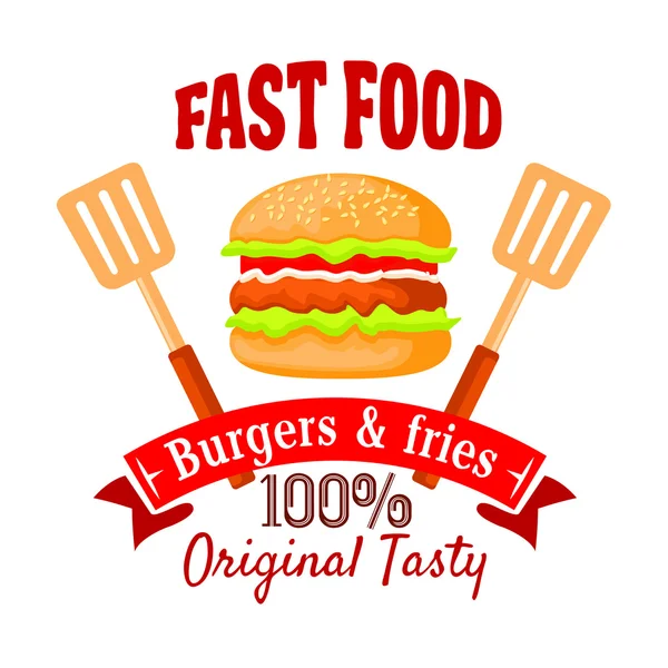 Burger shop or fast food cafe retro badge design — Stock Vector