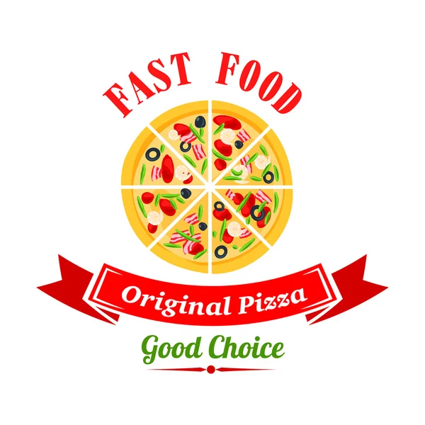 Pizzeria Badge design mall med italienska pizza — Stock vektor