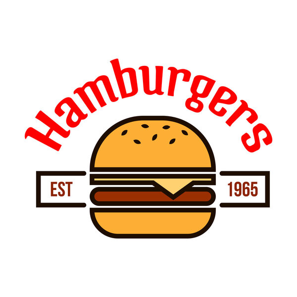 Fast food hamburgers icon with linear cheeseburger