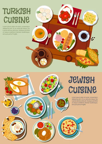 Cocina nacional de Turquía e Israel icono plano — Vector de stock