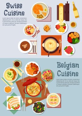Worldwide popular dishes of swiss, belgian cuisine clipart