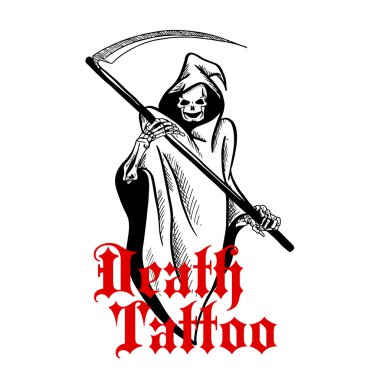 Tırpon çizim sembolü ile pelerin ürkütücü iskelet