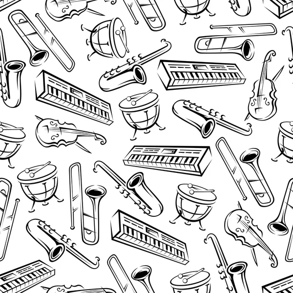 Instrumentos musicales sin costura patrón de fondo — Vector de stock