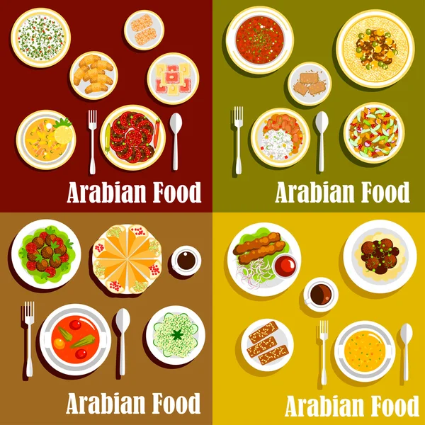 Pratos saudáveis populares de ícones da cozinha árabe — Vetor de Stock