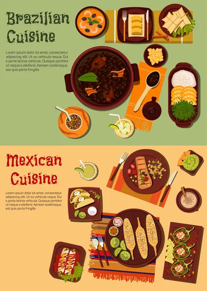メキシコとブラジルのシンボルの本格的な料理 — ストックベクタ