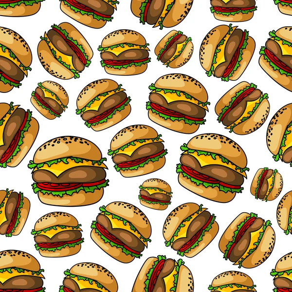 Seamless grilled cheeseburgers pattern background — Stock Vector