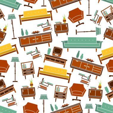 Seamless retro home furniture pattern background clipart