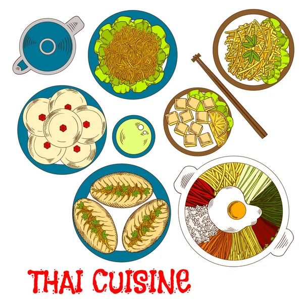 Dîner végétarien de la cuisine thaï icône croquis — Image vectorielle