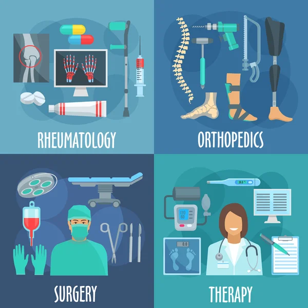 Iconos de cirugía, terapia, ortopédica, reumatología — Archivo Imágenes Vectoriales