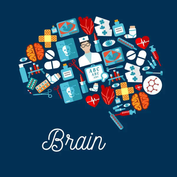 Εικονίδιο ανθρώπινου εγκεφάλου που αποτελείται από σύμβολα υγειονομικής περίθαλψης — Διανυσματικό Αρχείο