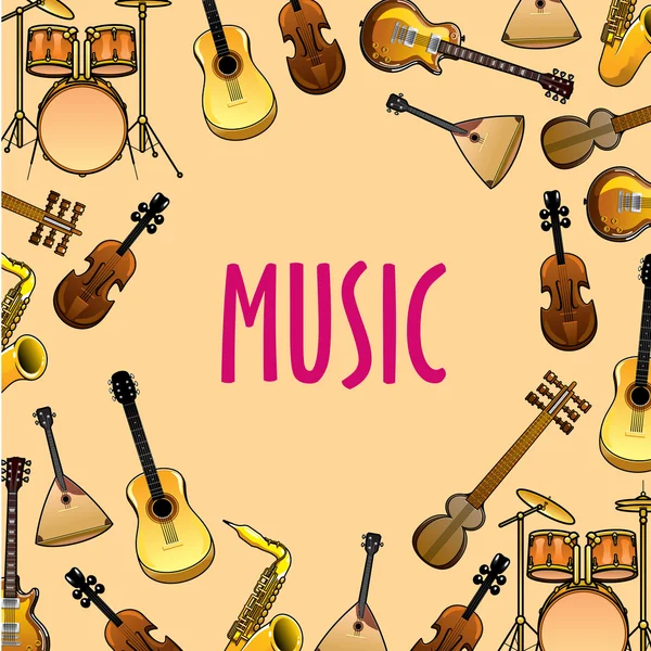 Klasik, etnik enstrümanlarla müzik arka planı — Stok Vektör