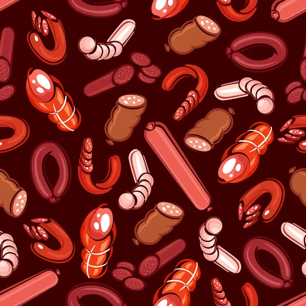 Fond de boucherie avec des saucisses motif sans couture — Image vectorielle