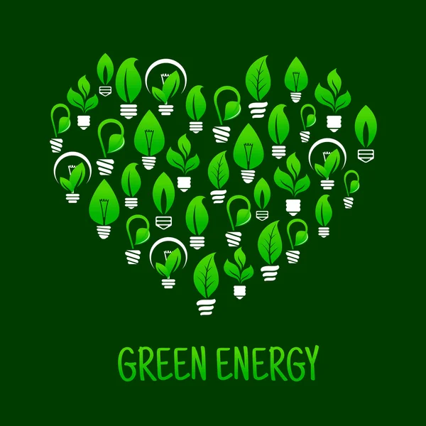 Symbole d'économie d'énergie avec coeur et ampoules — Image vectorielle