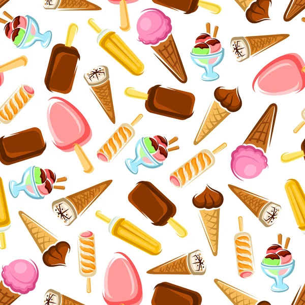 チョコレートとフルーティーなアイスクリームシームレスなパターン — ストックベクタ