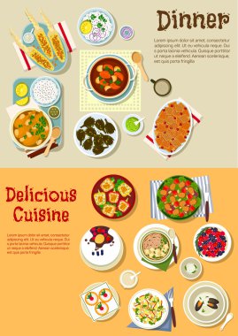 Hafta sonu menü düz simgesi için Avrupa yemekleri