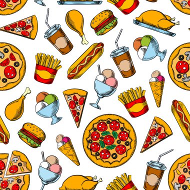 Fast food yemekleri retro dikişsiz desen