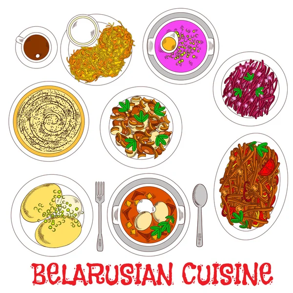 Plats nationaux de pommes de terre de l'icône de la cuisine biélorusse — Image vectorielle