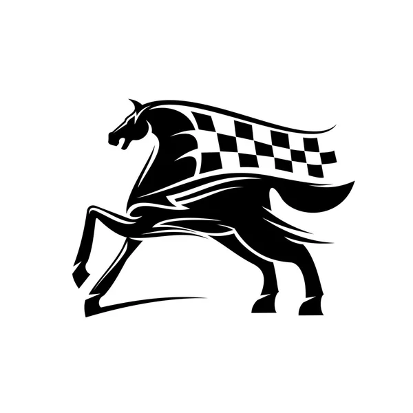 Caballo con crin como símbolo de bandera de carrera a cuadros — Vector de stock