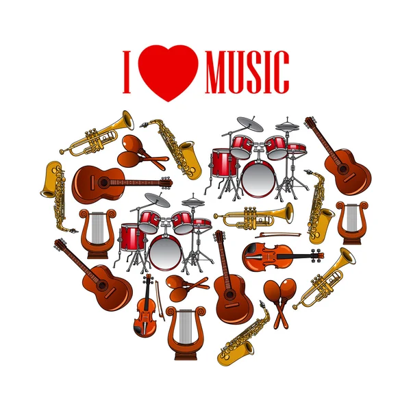 Coeur avec instruments de musique pour le design artistique — Image vectorielle