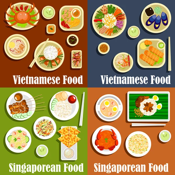 Vietnamese and singaporean cuisine dishes — Stock Vector