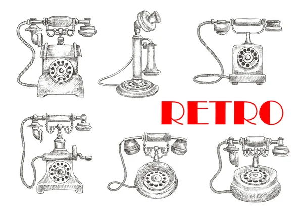 Esboço de telefones retro com mostradores rotativos — Vetor de Stock