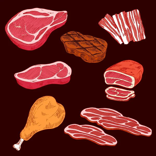 Esboço de produtos à base de carne em fatias — Vetor de Stock