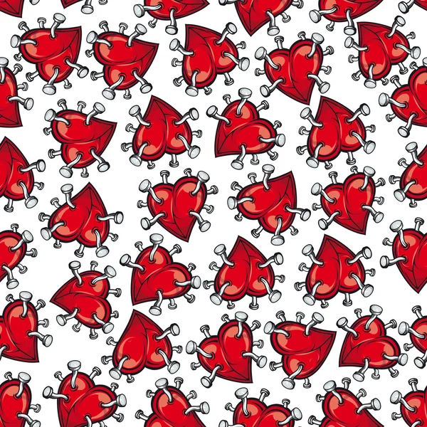 Nålas eller spikas Cartoon Heart sömlösa mönster — Stock vektor