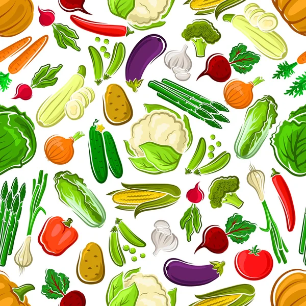 Patrón sin costura de verduras de granja saludables y crudas — Vector de stock