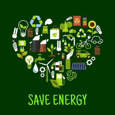 Kalp şeklinde enerji konsept simgeleri kaydedin