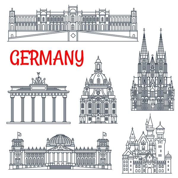 Turismo línea delgada Alemania hito notable — Vector de stock